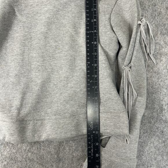 Jonathan Simkhai Hoodie XS Crop Sweatshirt Grey Bow Tie Detail Bell Sleeve Flaw - Picture 11 of 12